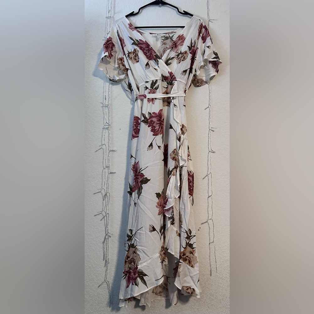 Maternity Floral Maxi Dress - White and Pink